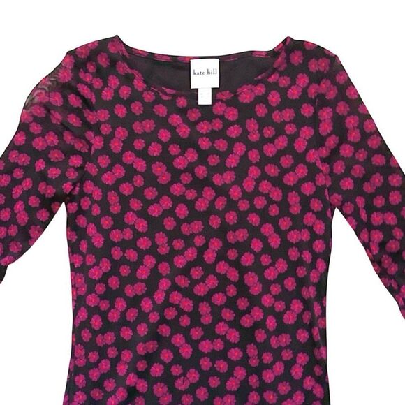 🔴2 for 30🔴 Kate Hill top black floral 3/4 sleeve round neck size M. - Picture 2 of 9